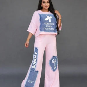 Baby Pink Damen Applica Crop Top and Cargo Pants Set for Girls