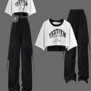 Baggy Cargo Pants and White Crop Top for Women