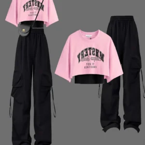 Women’s Cargo Pants Set with Crop Top