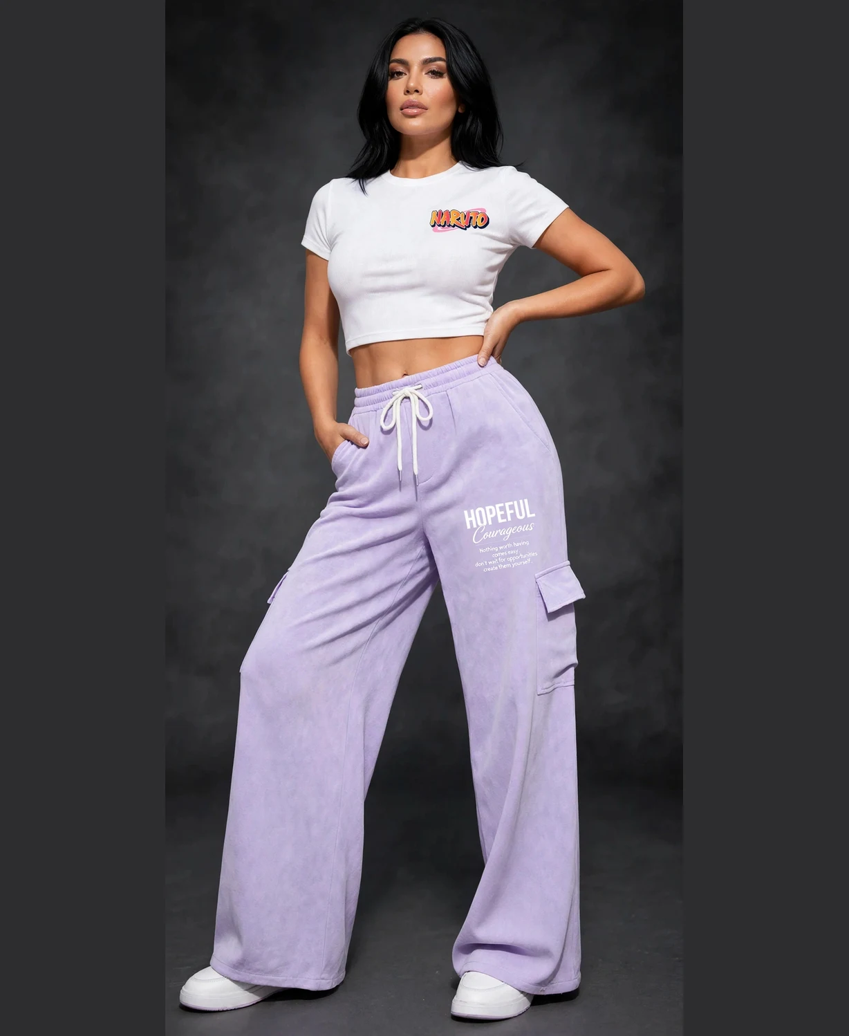 MORMO Women's Baggy Cargo Sweatpants – Wide Leg Fleece Joggers with Drawstring Waist