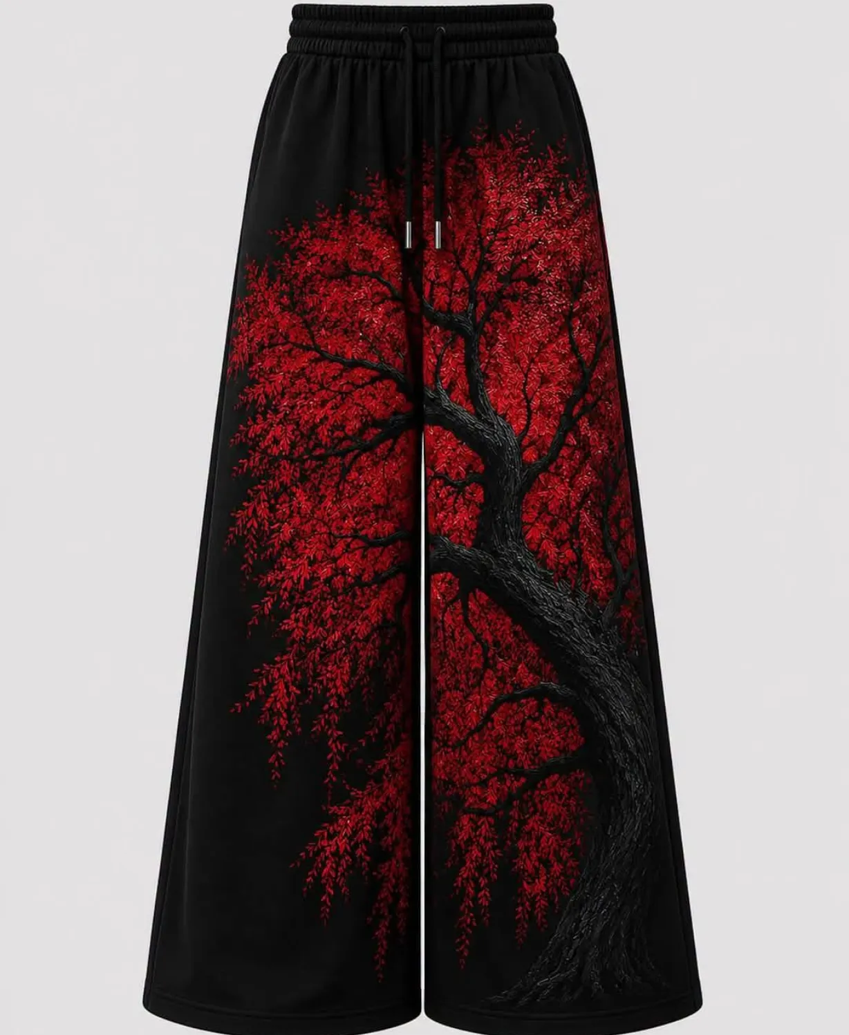 Red Willow Tree Wide Leg Baggy Palazzo Pant - Black