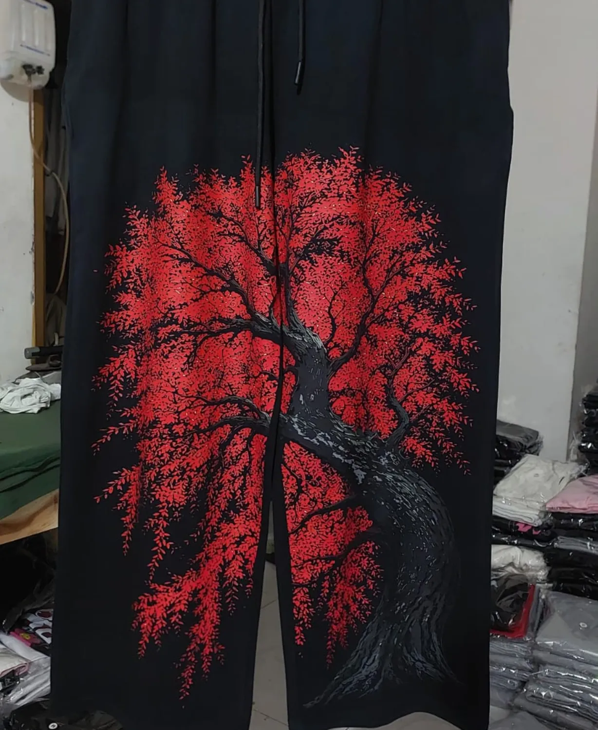 Red Willow Tree Wide Leg Baggy Palazzo Pant - Black