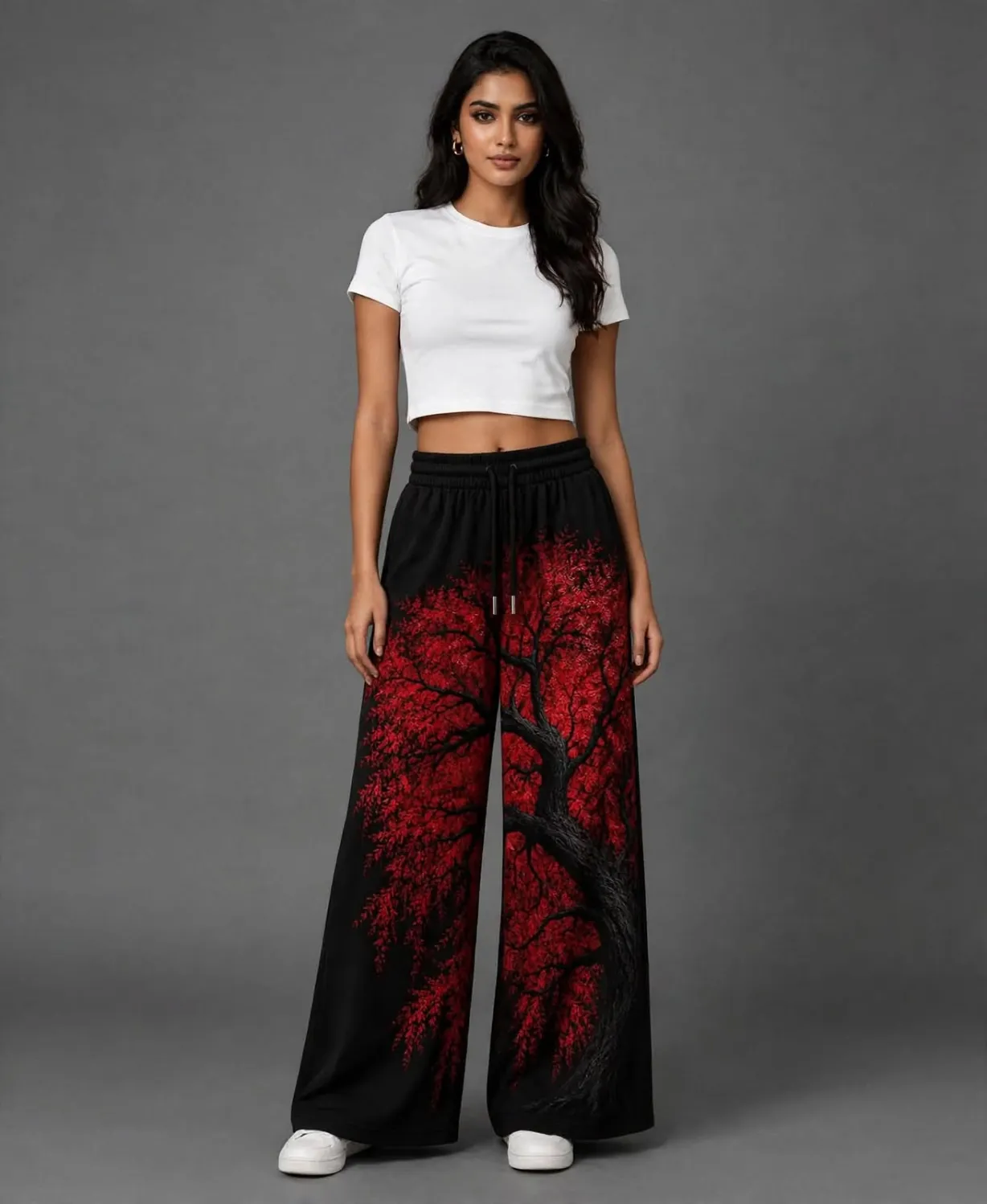 Red Willow Tree Wide Leg Baggy Palazzo Pant - Black
